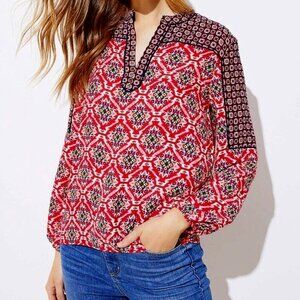 Ann Taylor Loft Mixed Mosaic Split Neck Blouse Size Large